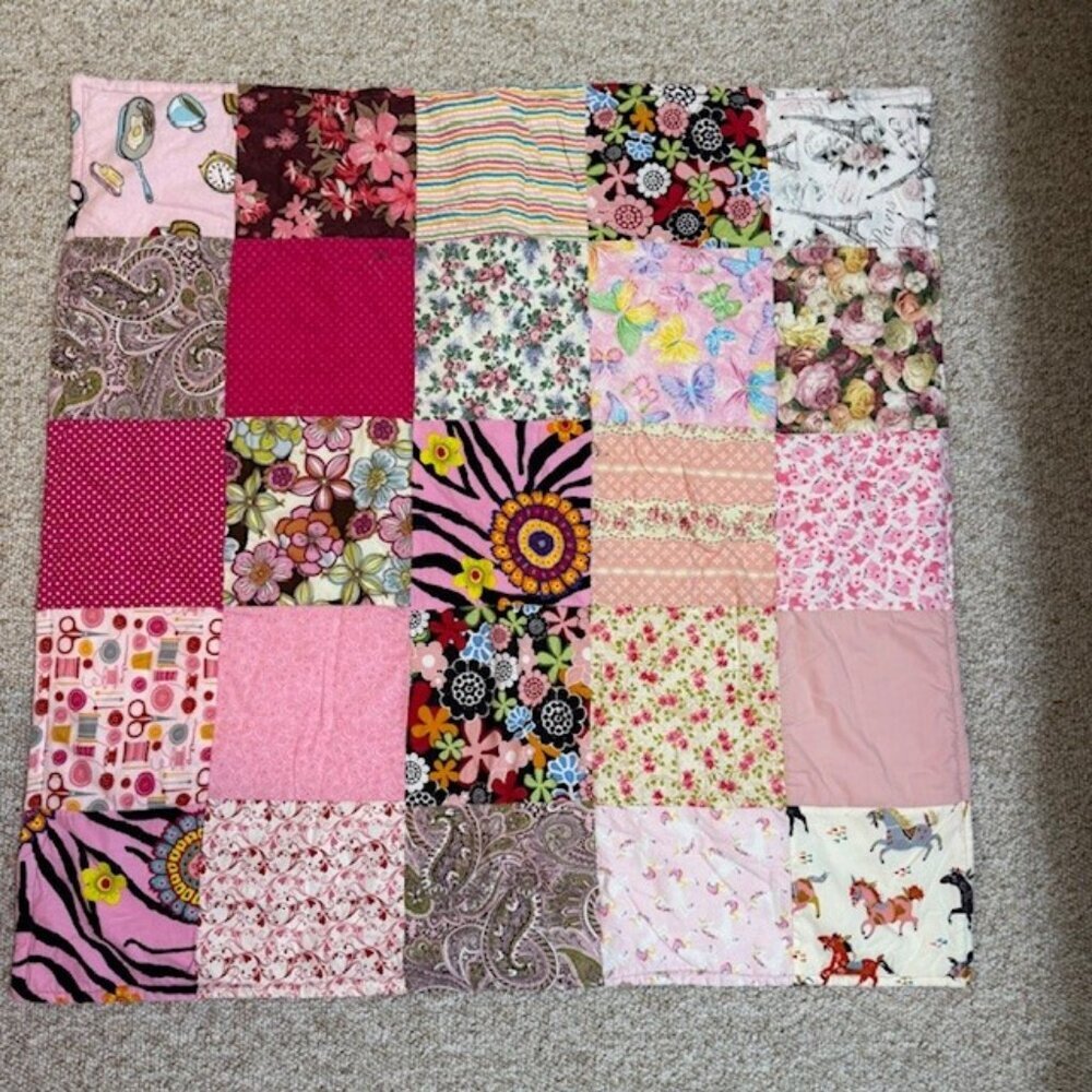 Homemade wheelchair/baby/wallhanging  36x36 Girl Patchwork Quilt